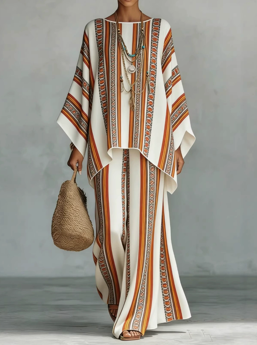 Celine | Elegant Linen Two-Piece Set – Stripe