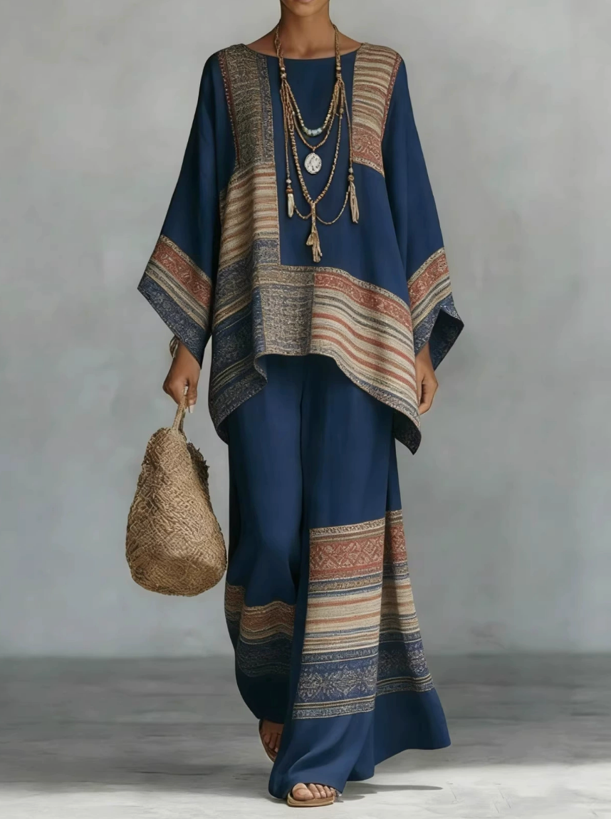 Celine | Elegant Linen Two-Piece Set – Navy