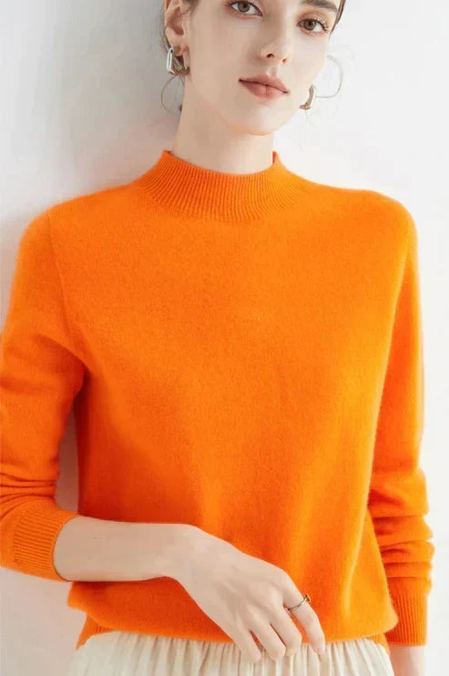 Aurelia | Soft-Touch High-Neck Classic Style Sweater – Orange
