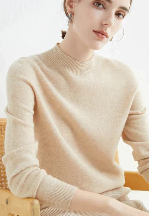 Aurelia | Soft-Touch High-Neck Classic Style Sweater – Beige