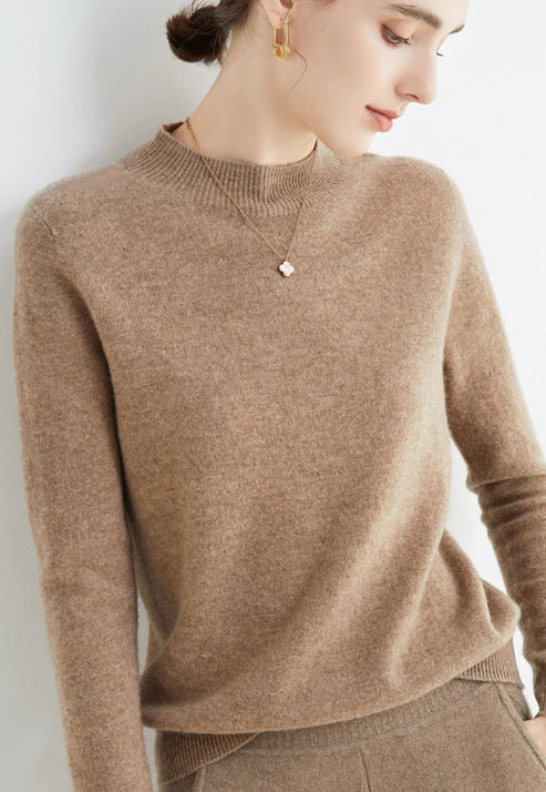 Aurelia | Soft-Touch High-Neck Classic Style Sweater – Brown