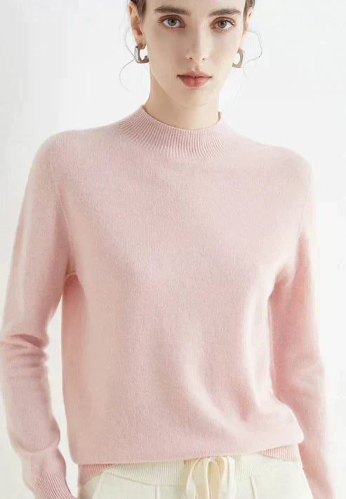 Aurelia | Soft-Touch High-Neck Classic Style Sweater – Pink