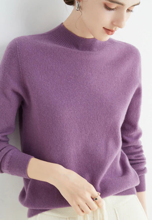 Aurelia | Soft-Touch High-Neck Classic Style Sweater – Dark purple