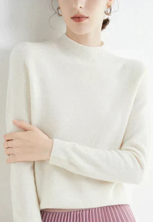 Aurelia | Soft-Touch High-Neck Classic Style Sweater – White