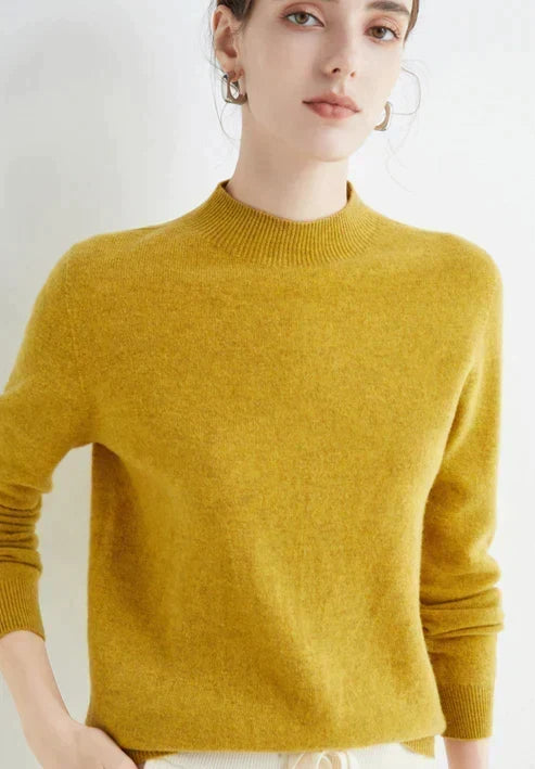 Aurelia | Soft-Touch High-Neck Classic Style Sweater – Yellow