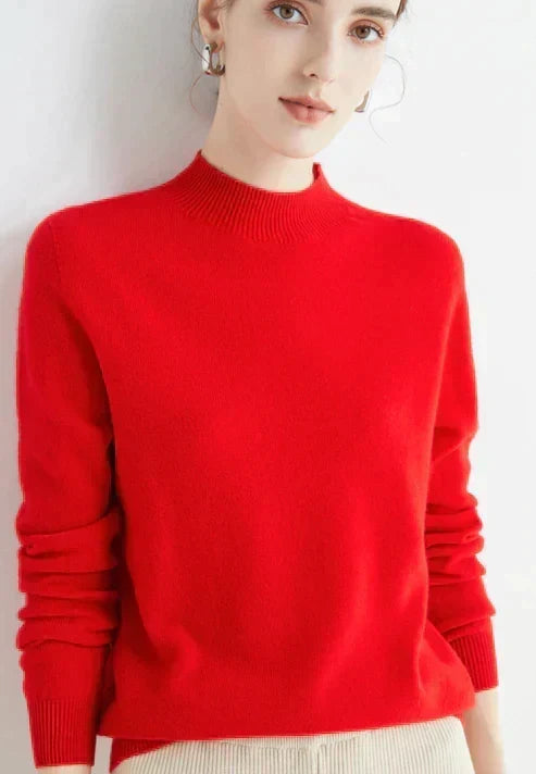 Aurelia | Soft-Touch High-Neck Classic Style Sweater – Red