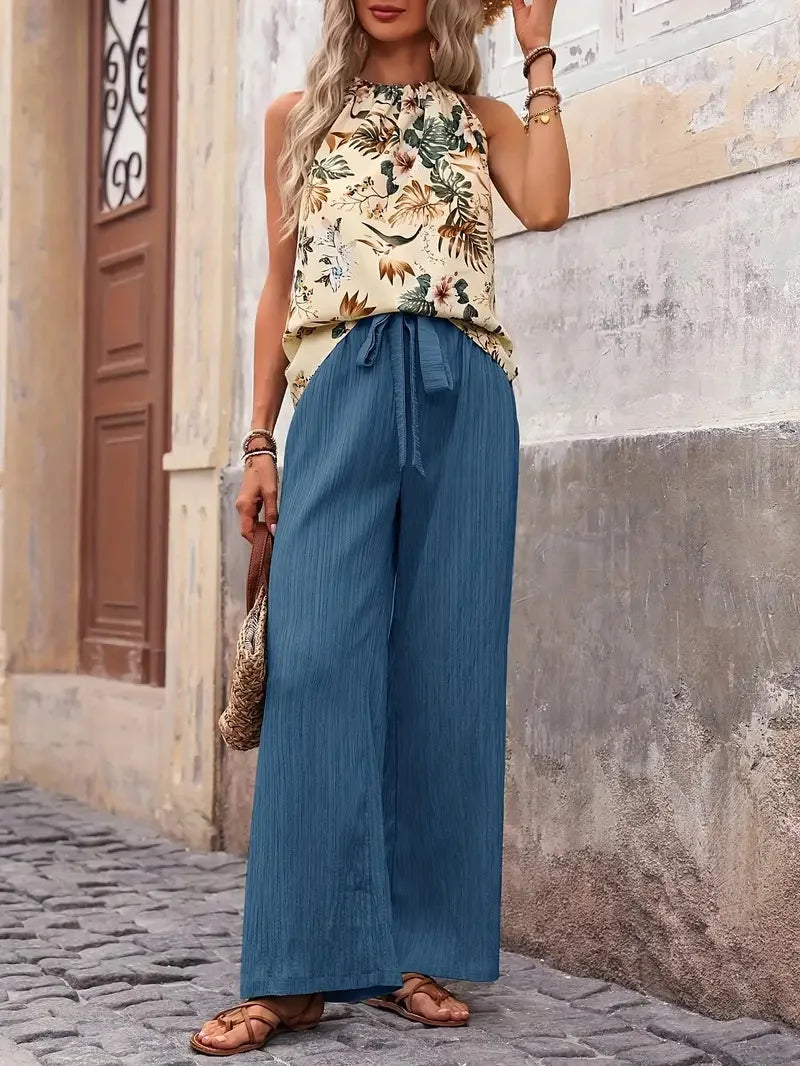Antonette | Elegant Sleeveless Two-Piece Set – Light Blue
