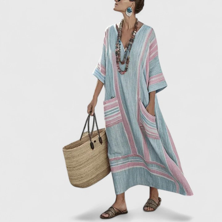 Arabella | Elegant Bohemian Dress – Pink Green