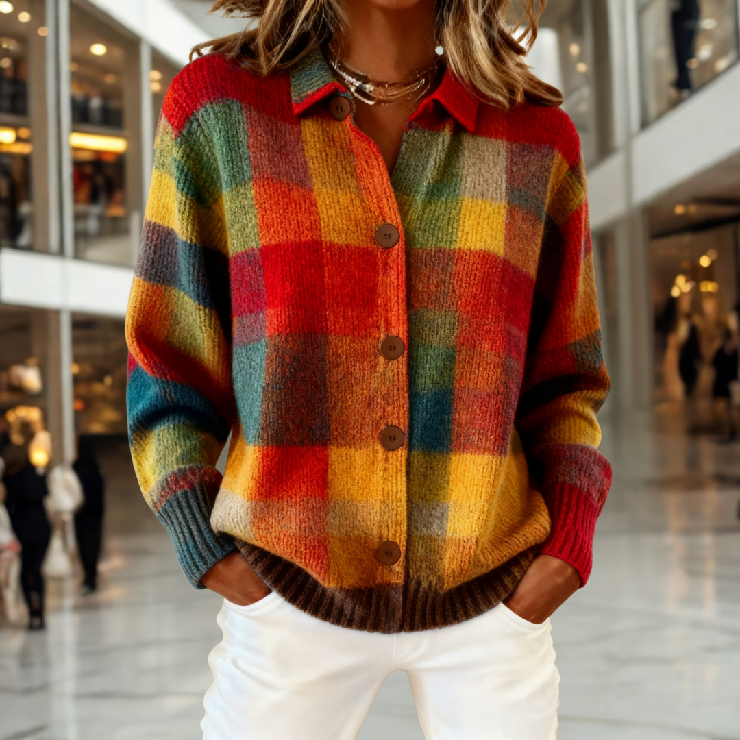 Anaïs | Bold Autumn Check Cardigan – Multicolor