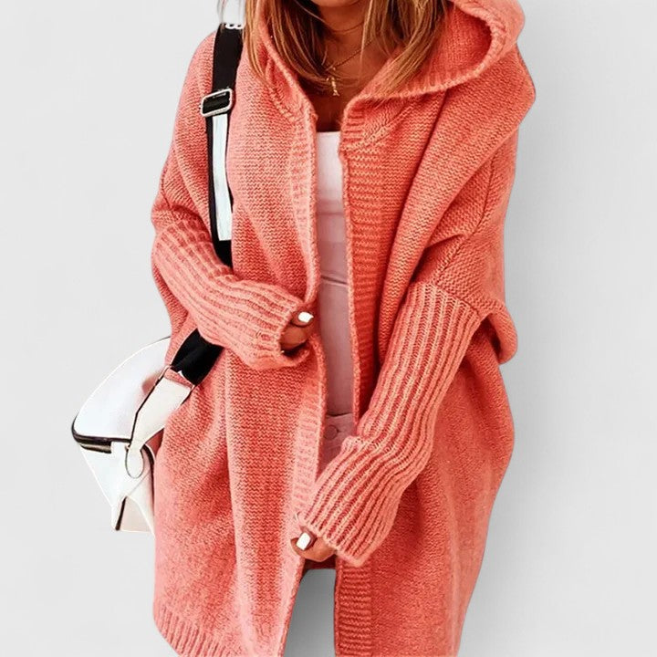 Avery | Womens Oversized Hooded Knit Cardigan – Orange