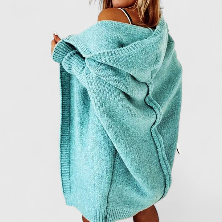 Avery | Womens Oversized Hooded Knit Cardigan – Blue