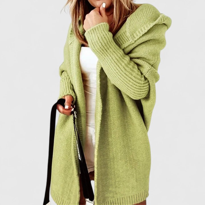 Avery | Oversized Hooded Knit Cardigan – Green