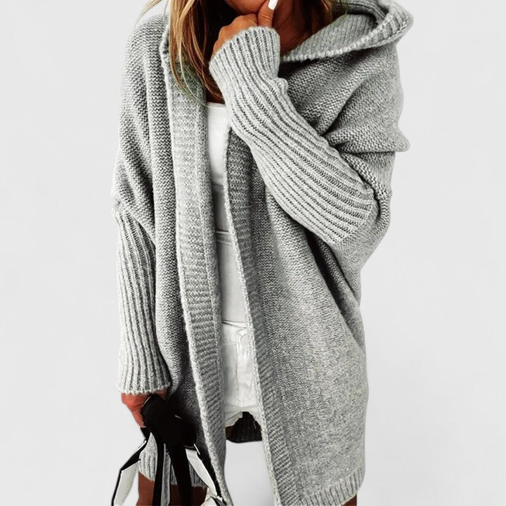Avery | Oversized Hooded Knit Cardigan – Gray
