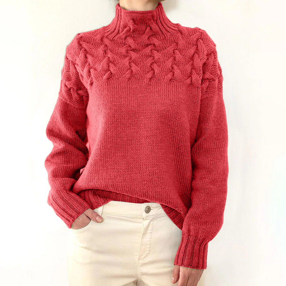 Andrea | Elegant Turtleneck Knit Sweater – Light Red
