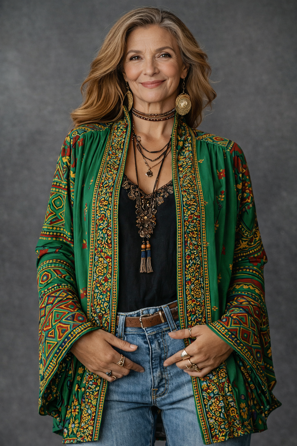 Amelie | Stylish Velvet-Touch Bohemian Cardigan – Forest Green