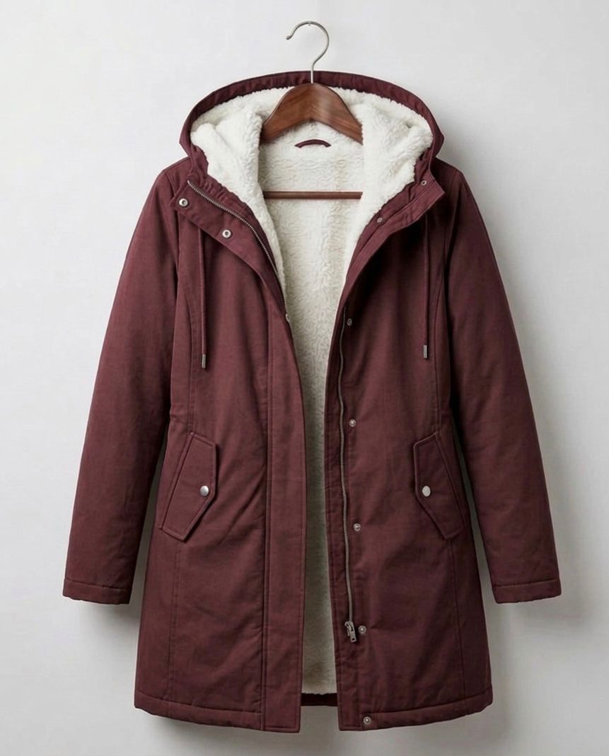 Marjorie Cozy Hooded Weatherproof Coat – Berry Red