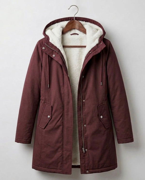 Marjorie | Cozy Hooded Coat – Berry Red