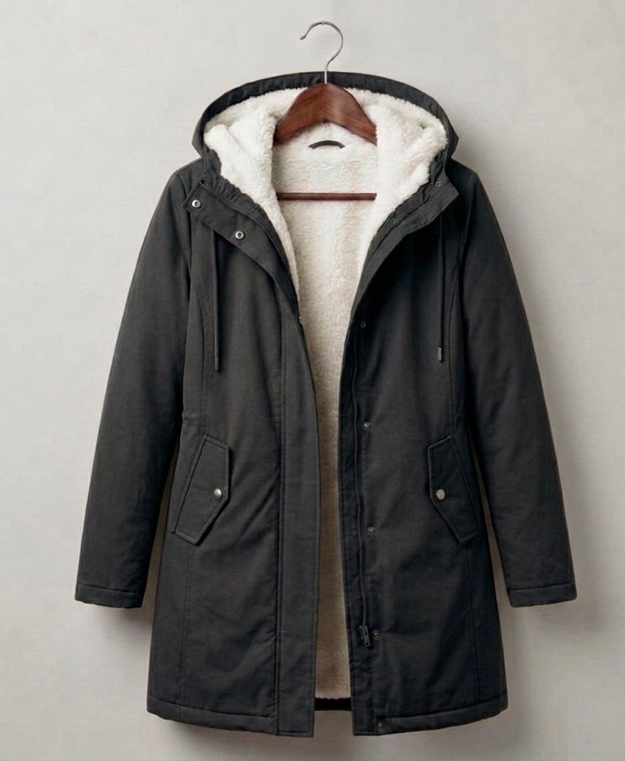 Marjorie Cozy Hooded Weatherproof Coat – Black