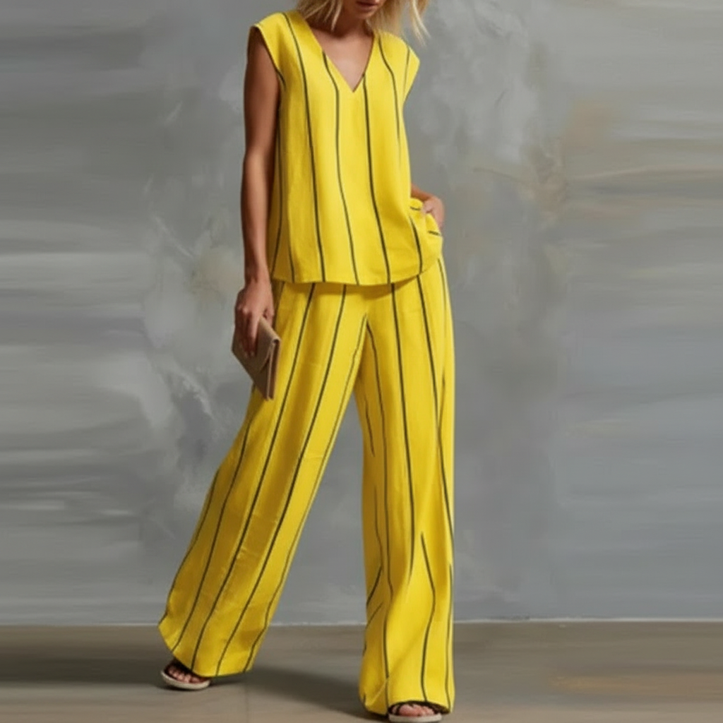 Amelia Striped Summer Pants Set – Yellow