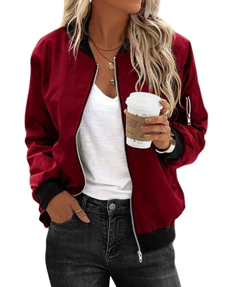 Chiara | Classic Zip Bomber Jacket For Women – Red
