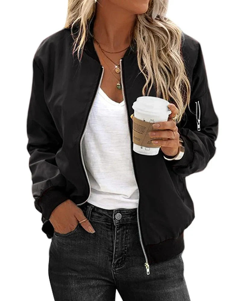 Chiara | Classic Zip Bomber Jacket For Women – Black