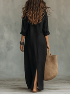 Soline | Oversized Black Maxi Dress with Buttons