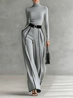Solana | Long Sleeve Turtleneck and Wide Leg Pants Set with Belt