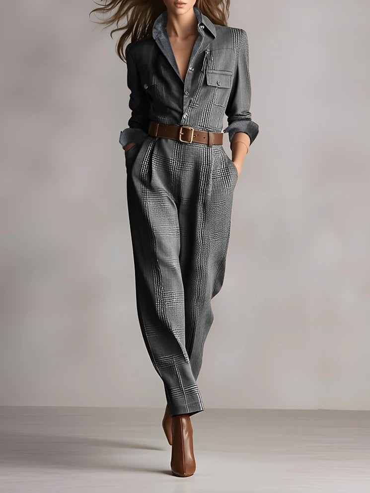 Anna | elegant checkered jumpsuit – Gray