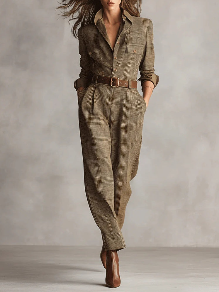 Anna | elegant checkered jumpsuit – Brown