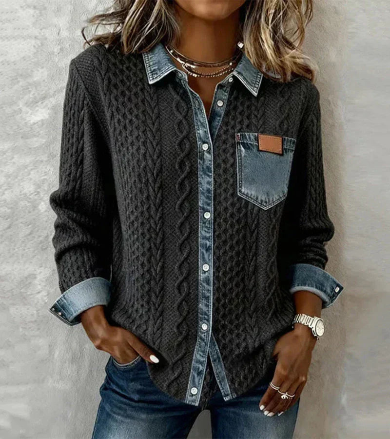 Arielle | Patchwork Knit Top – Dark Gray