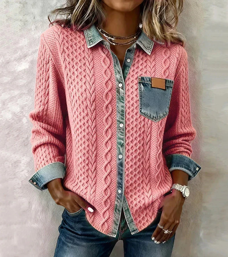 Arielle | Patchwork Knit Top – Pink