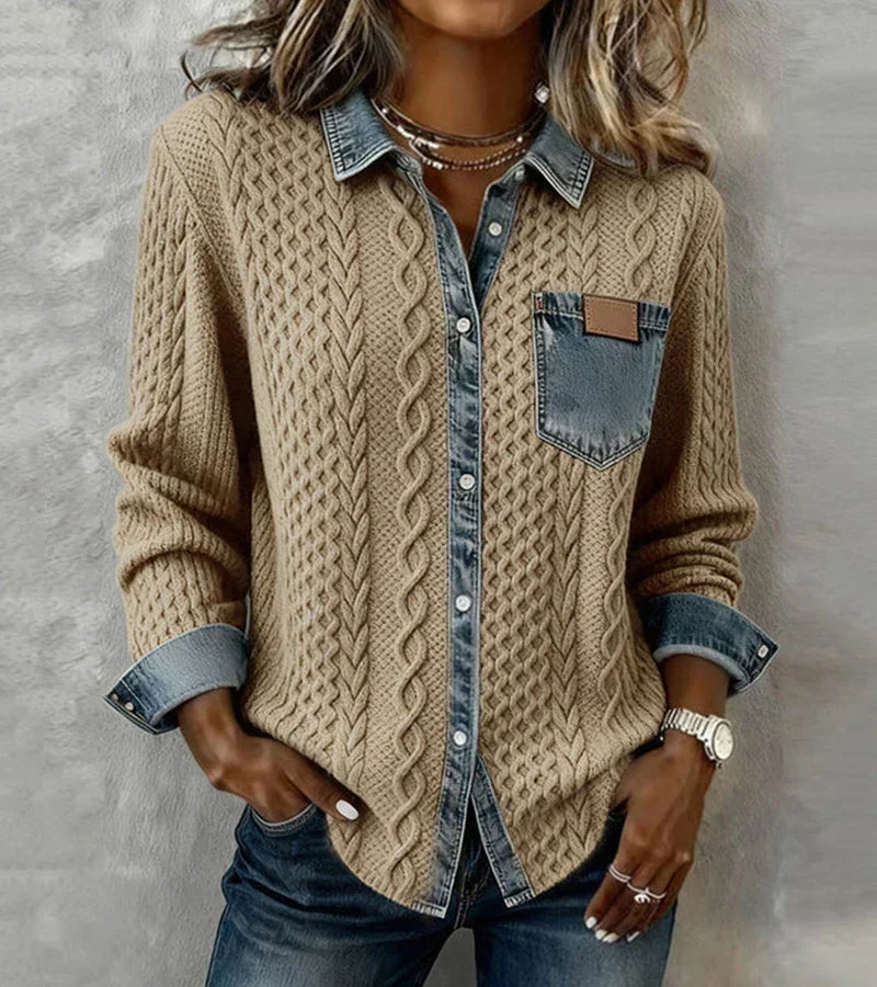 Arielle | Patchwork Knit Top – Camel