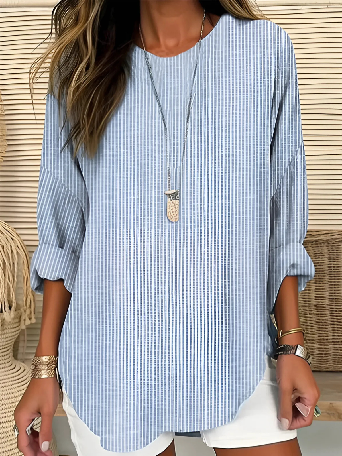 Rhea | Trendy Striped Blouse – Blue