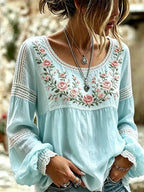 Amabel | Boho Floral Embroidered Blouse