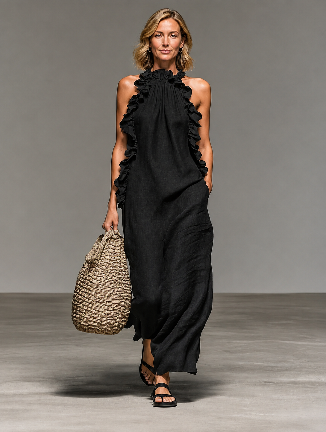Emma | Soft Ruffle Maxi – Black