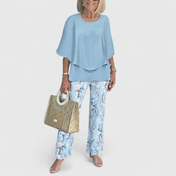 Ciara | Sophisticated Loose Two-Piece Set – Pale Blue Floral