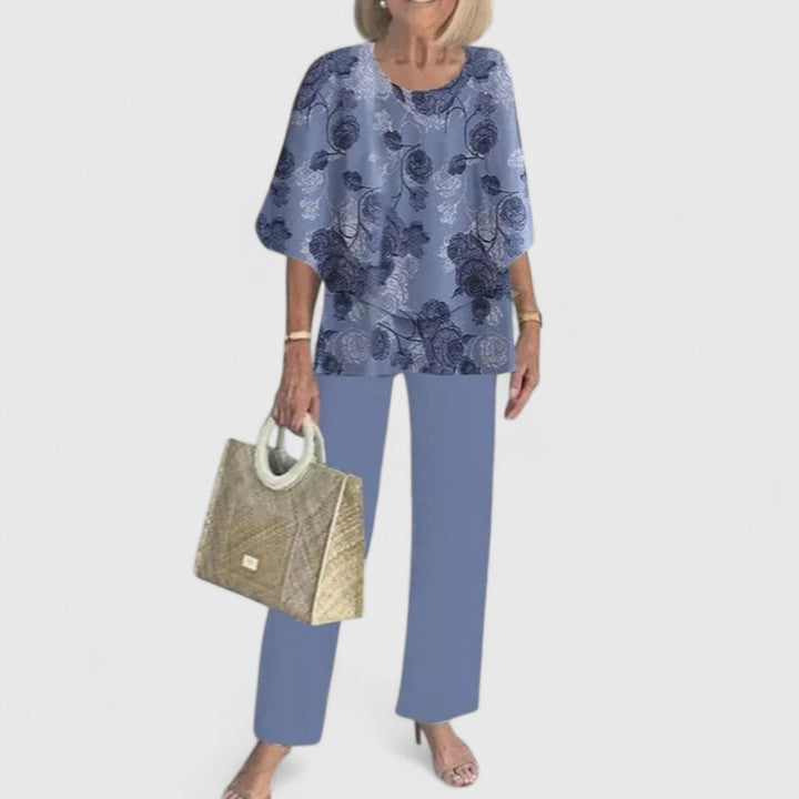 Ciara | Sophisticated Loose Two-Piece Set – Blue Floral