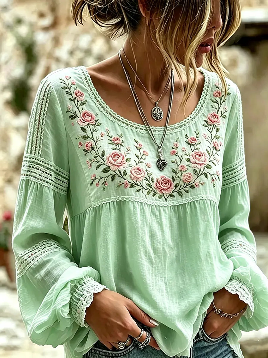 Amabel | Boho Floral Embroidered Blouse