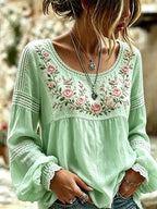 Amabel | Boho Floral Embroidered Blouse