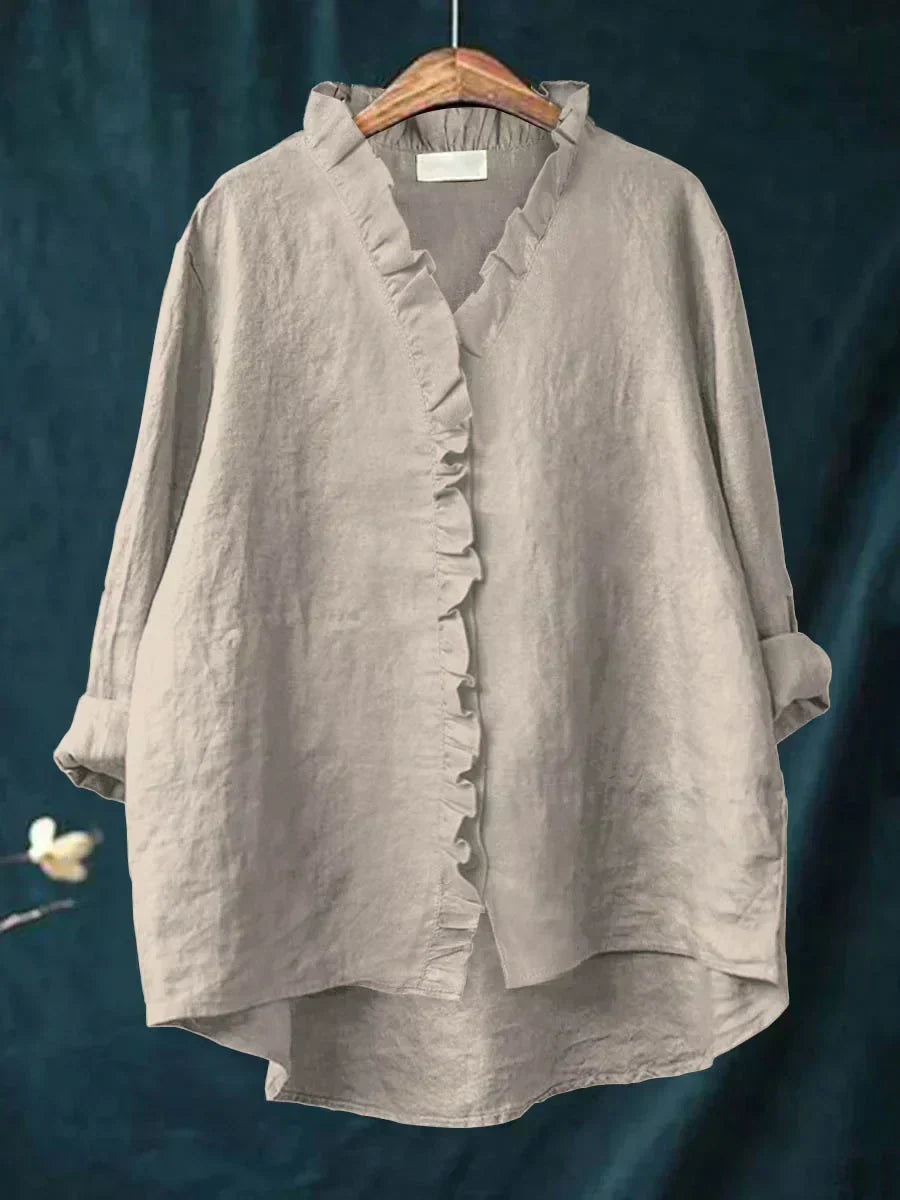 Cecily | Casual Ruffle V-Neck Blouse – Gray