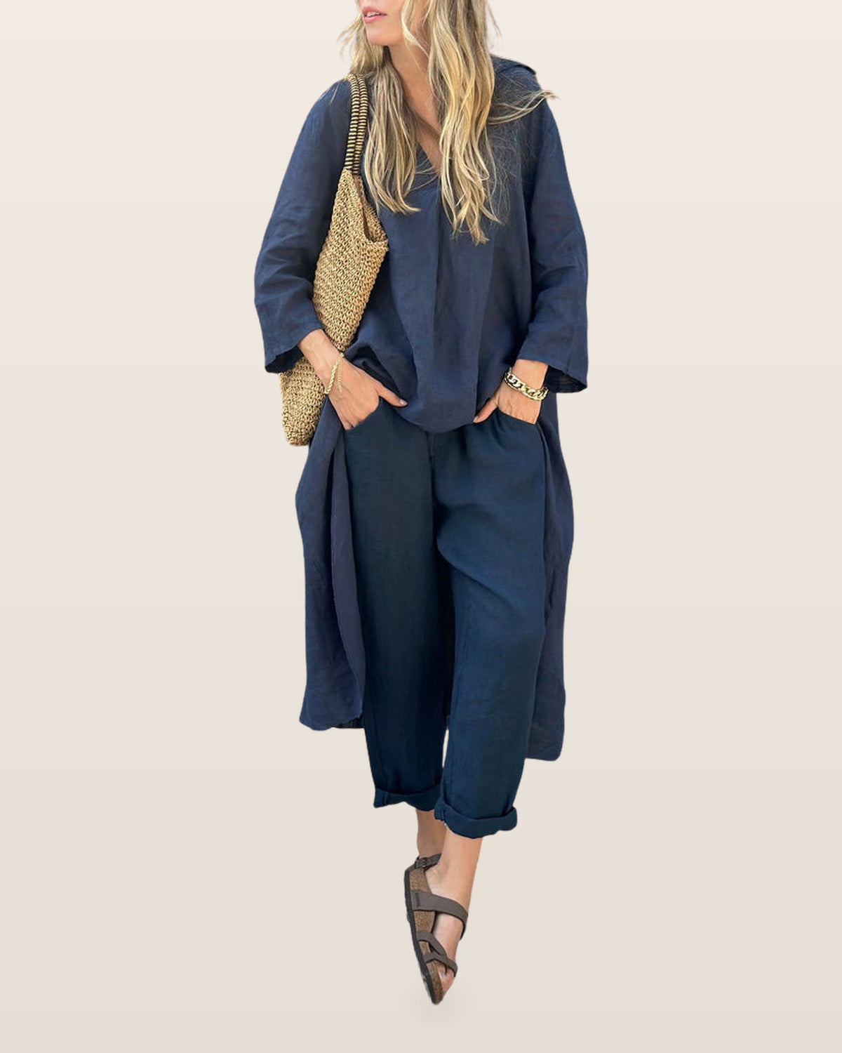 Adele | Refined Relaxed Two-Piece Set – Navy Blue