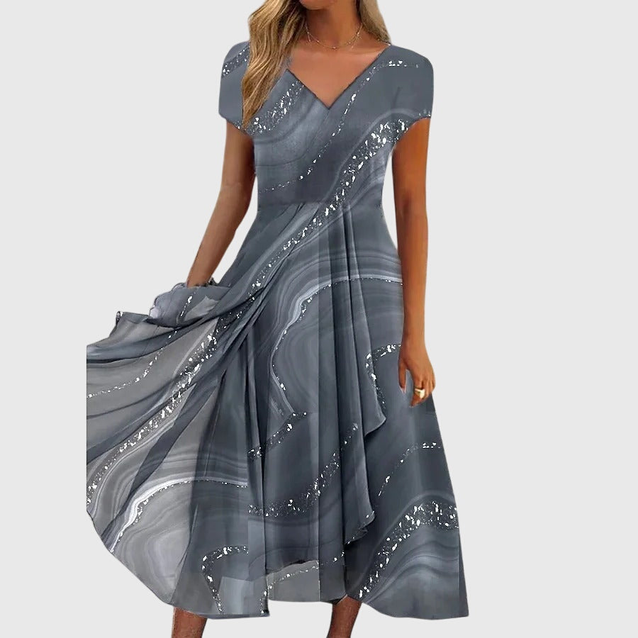 Aubrielle | Flowing Midi Dress – Gray