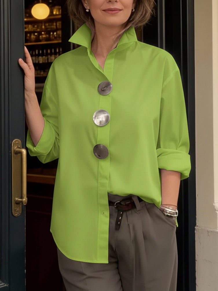 Amara | Stylish Button Stand Collar Blouse – Green