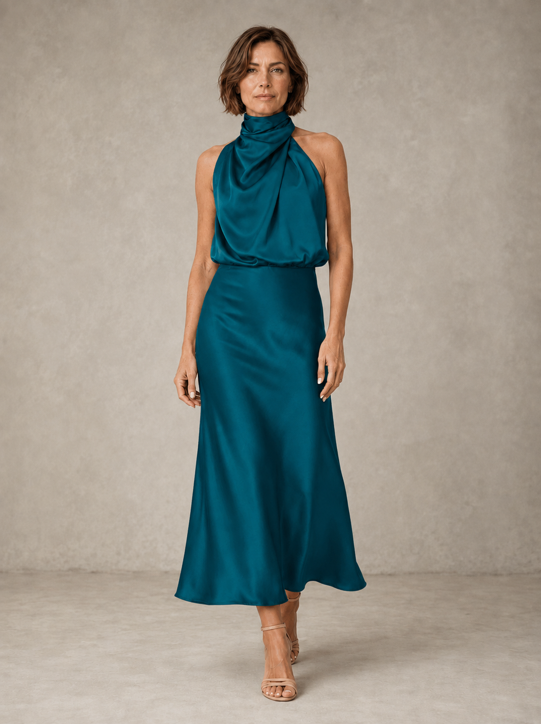 Harper | Halter Satin Evening – Aqua Green
