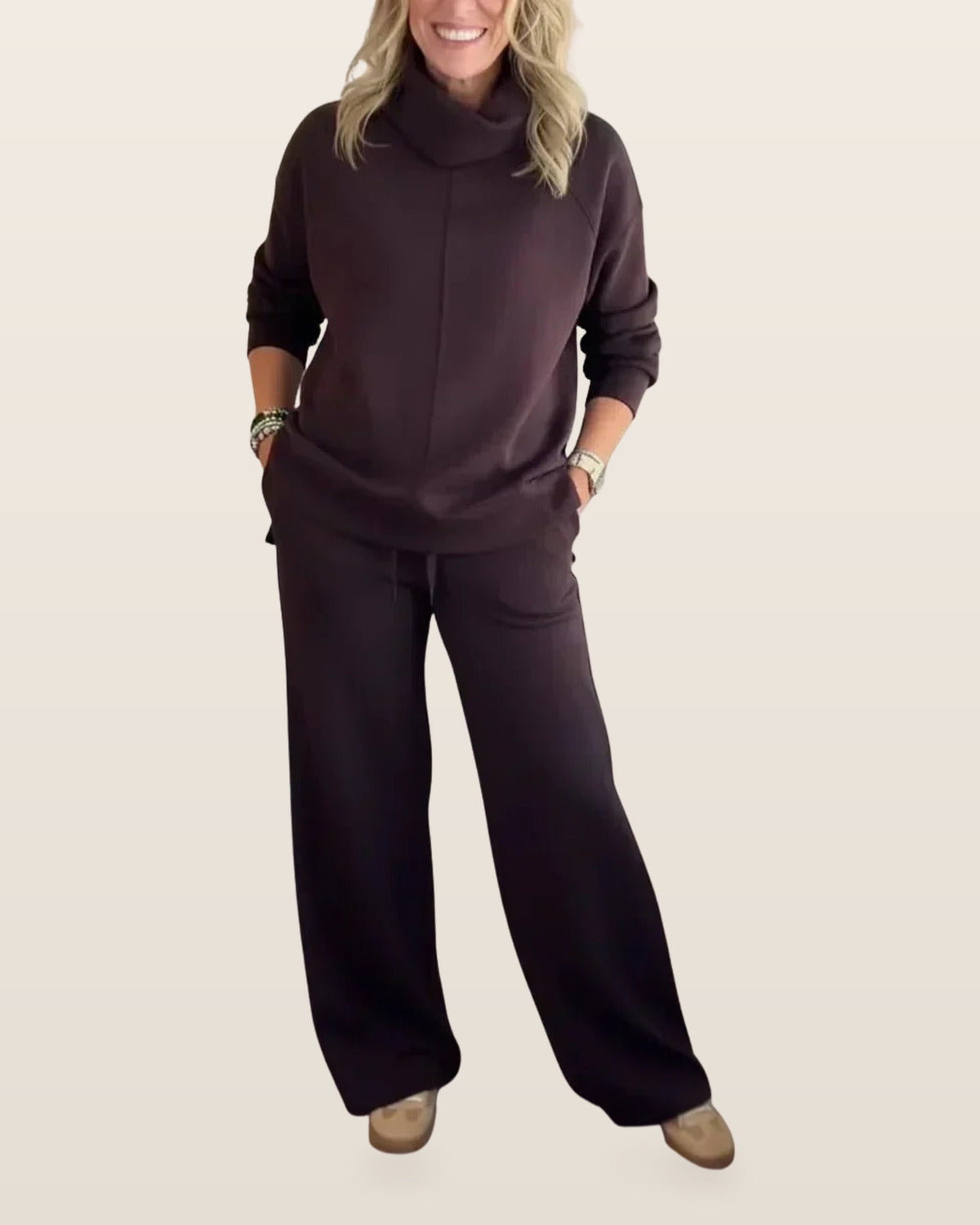 Amelia | Sophisticated Turtleneck Tailored Travel Set – Coffee