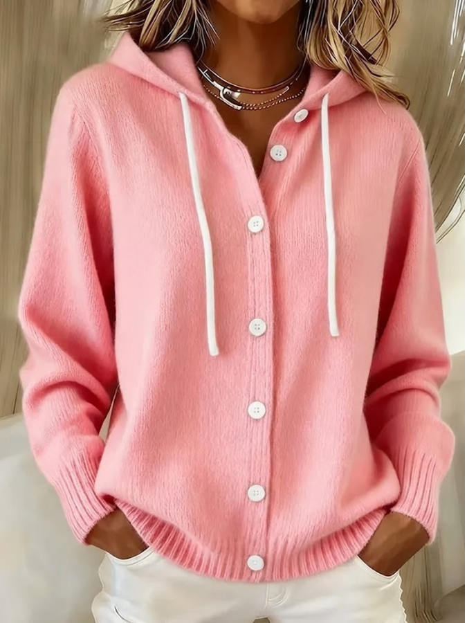 Bella Cozy Hooded Knit Cardigan – Pink