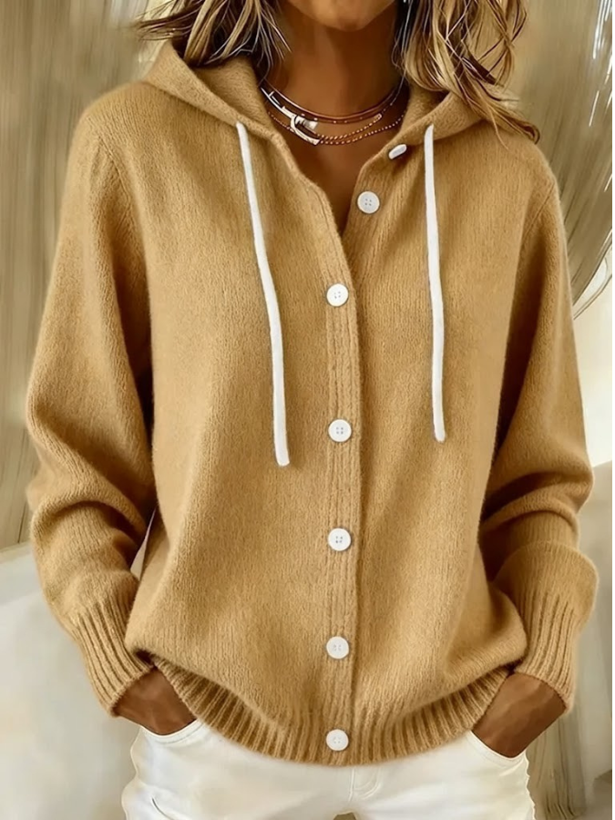 Bella Cozy Hooded Knit Cardigan – Khaki