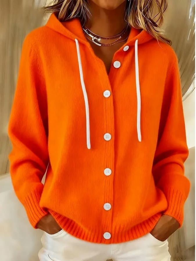 Bella Cozy Hooded Knit Cardigan – Orange