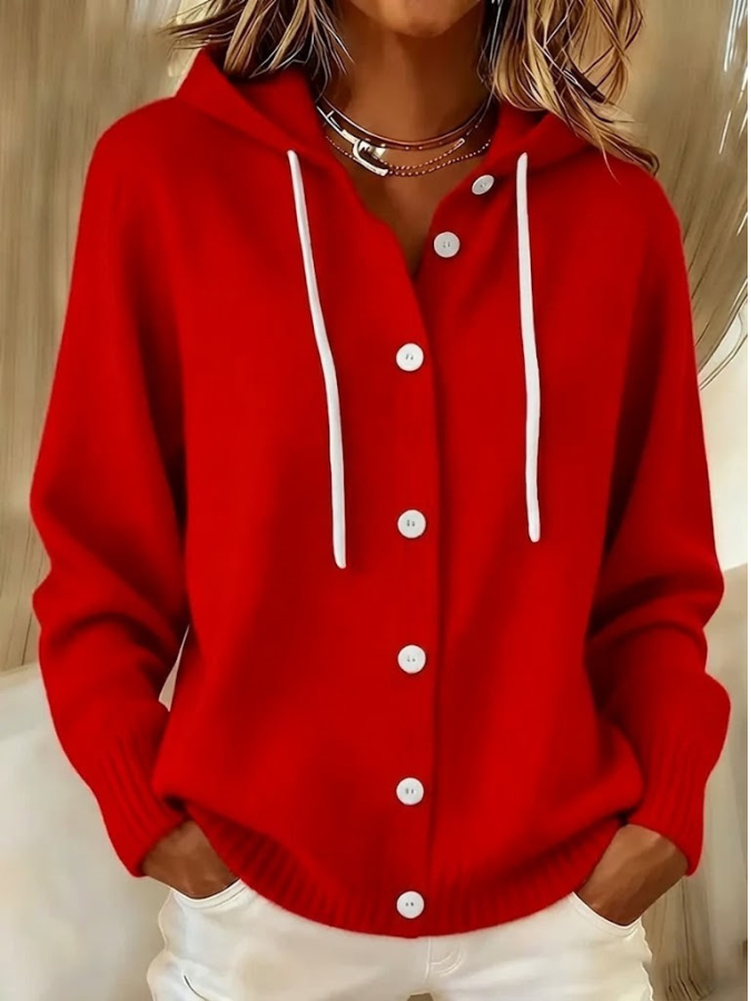 Bella Cozy Hooded Knit Cardigan – Red