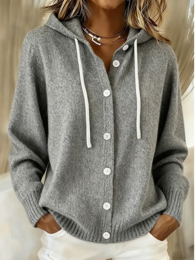 Bella Cozy Hooded Knit Cardigan – Gray